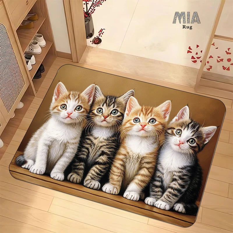 tapis dessin animé chatons marron blanc moderne résistant intérieur extérieur 60x90cm