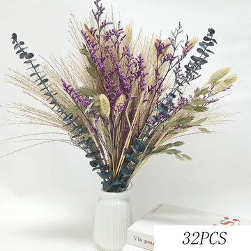 décoration intérieure bouquet pampas bleu blanc naturel vase bougie éléments