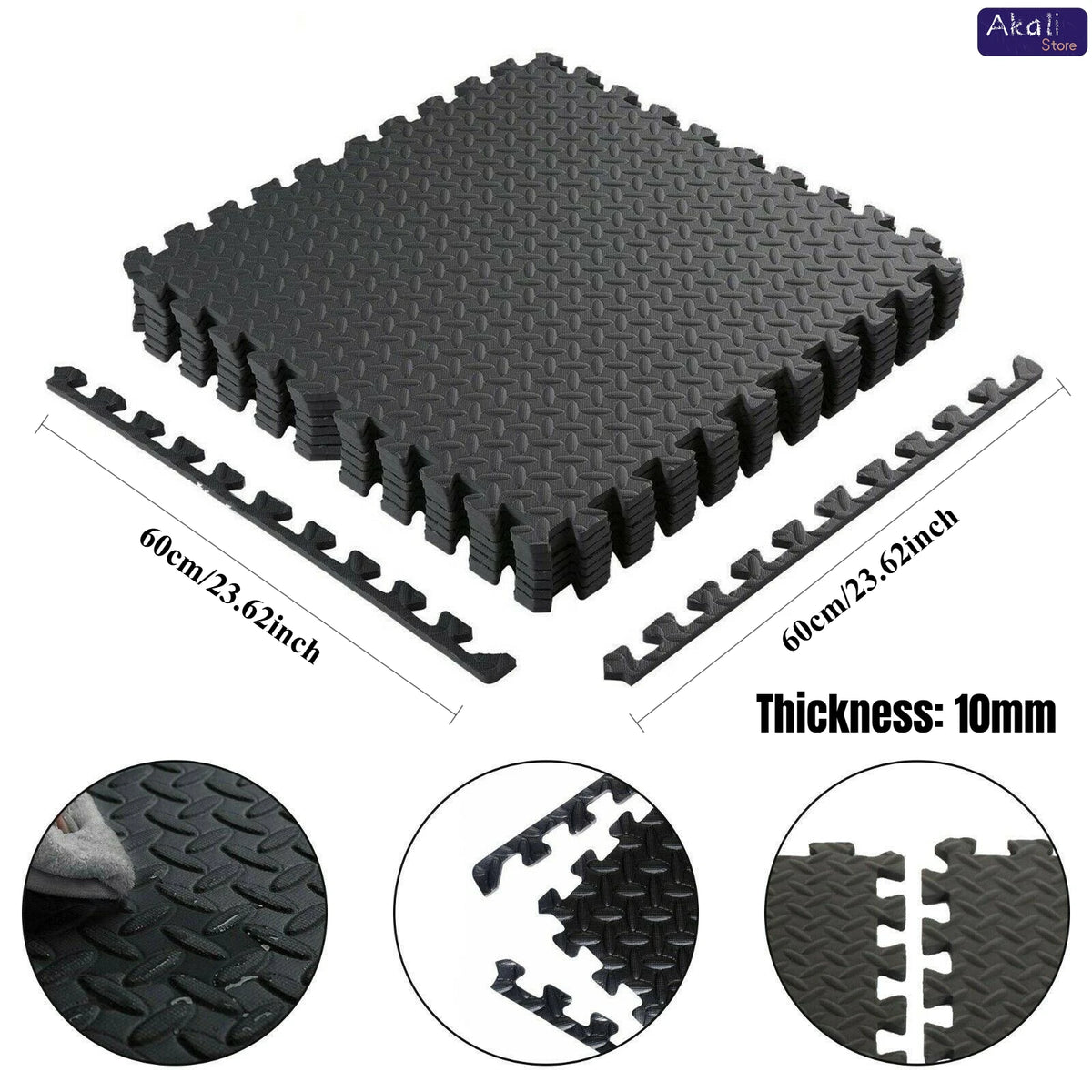 tapis sol modulable tapis eva 60x60cm 10mm epais noir texture geometrique moderne connecteurs