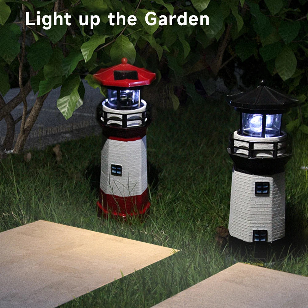 phare solaire led rouge noir decoration exterieure rotatif jardin cour patio festive