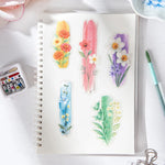 étiquettes décoratives fleurs motifs floraux texte manuscrit bleu vert rose violet blanc illustrations art