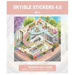 stickers illustration artistique floral meubles luxueux vert blanc rose bleu doré enfants chambre