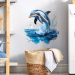sticker mural dauphins sautant eau bleu blanc réaliste auto adhésif résistant eau salon baignoire