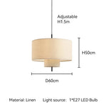 Suspension lumineuse moderne toile lin beige clair salon étude chambre lumière froide neutre chaude