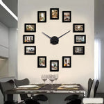 horloge murale moderne noire cadres photo aiguille quartz métal salon
