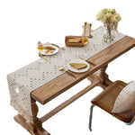 table table lin motif floral beige clair gris moderne rustique pompons brodé