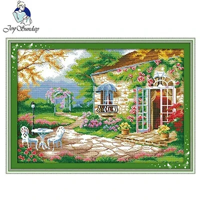toile broder paysage jardin fleurs arbres maison coton peinture moderne enfantsDecoration