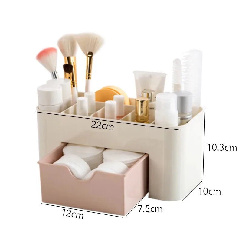 boîte rangement cosmétique moderne beige rose mat outils maquillage nettoyage produits beauté pratique organisation