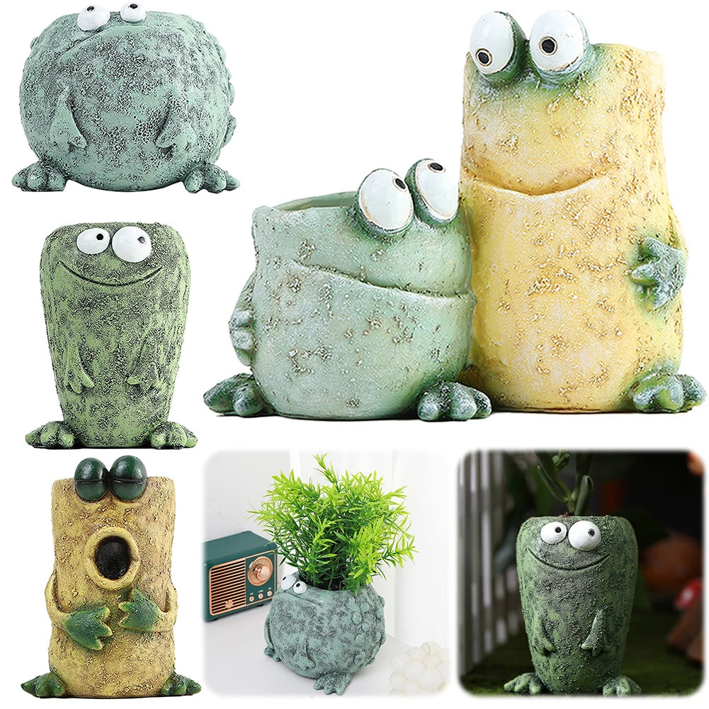 cache pot forme grenouille texture grungy aspect vieilli plante intérieure ornement decoratif cartoonishintérieur verte