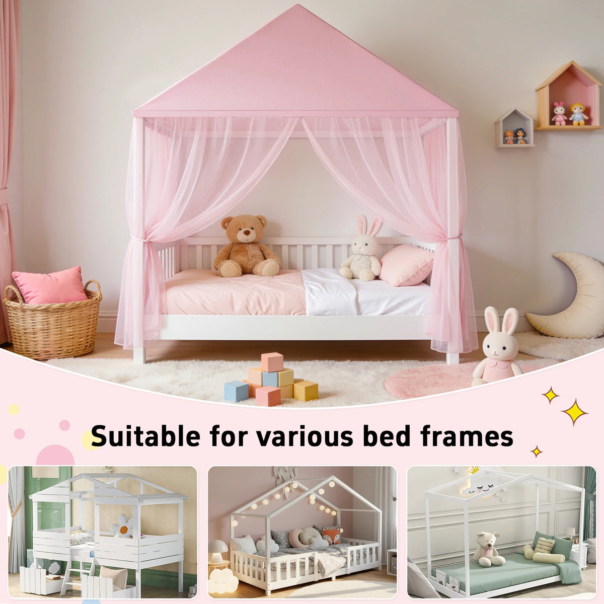 moustiquaire enfant rose tulle transparent toit opaque lit tente suspendue décoration douce jouets INCLUDED
