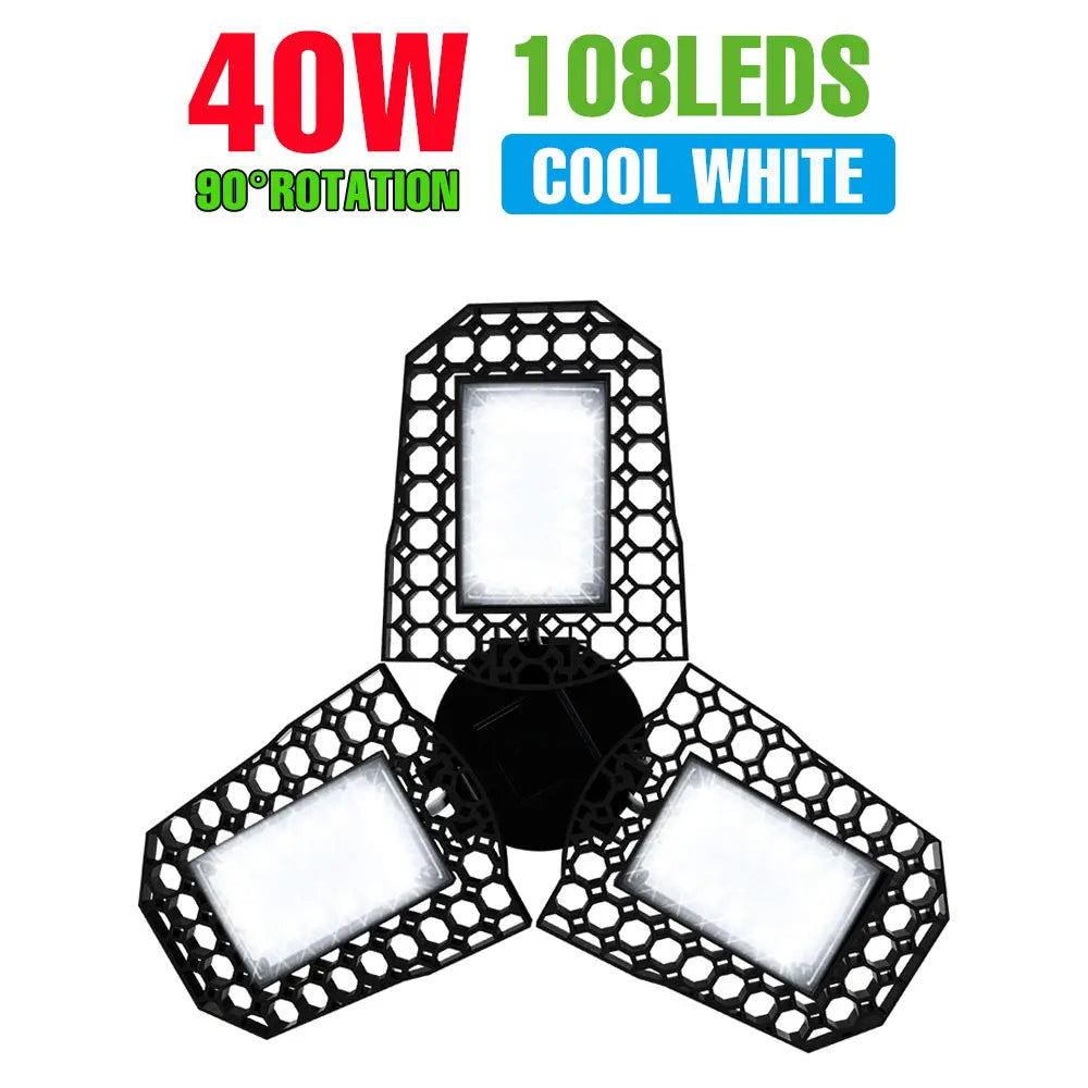 lampe garage led noir moderne grille hexagonale 1000 lumens 20000 heures 2700k 6500k