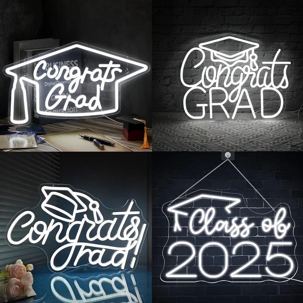 néon lumineux Congrats Grad moderne blanc inscription diplôme accessoire décoration USB powered