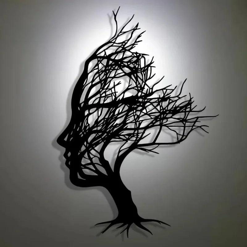 sculpture murale contemporaine silhouette visage noir abstraite métal fixations invisibles 30cmx21cm