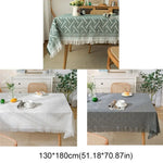 nappe rectangulaire imperméable motif géométrique franges bohème rustique verte blanche grise table basse pique