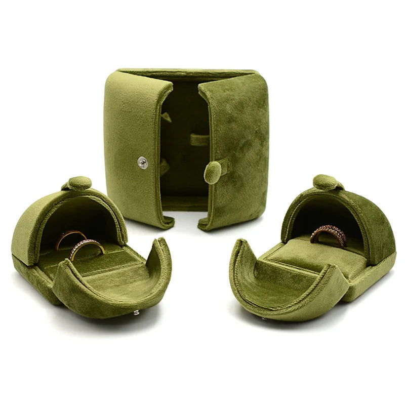 boîtes bijoux velours vert olive classique boutons pression boucles d'oreilles clover bague or collier