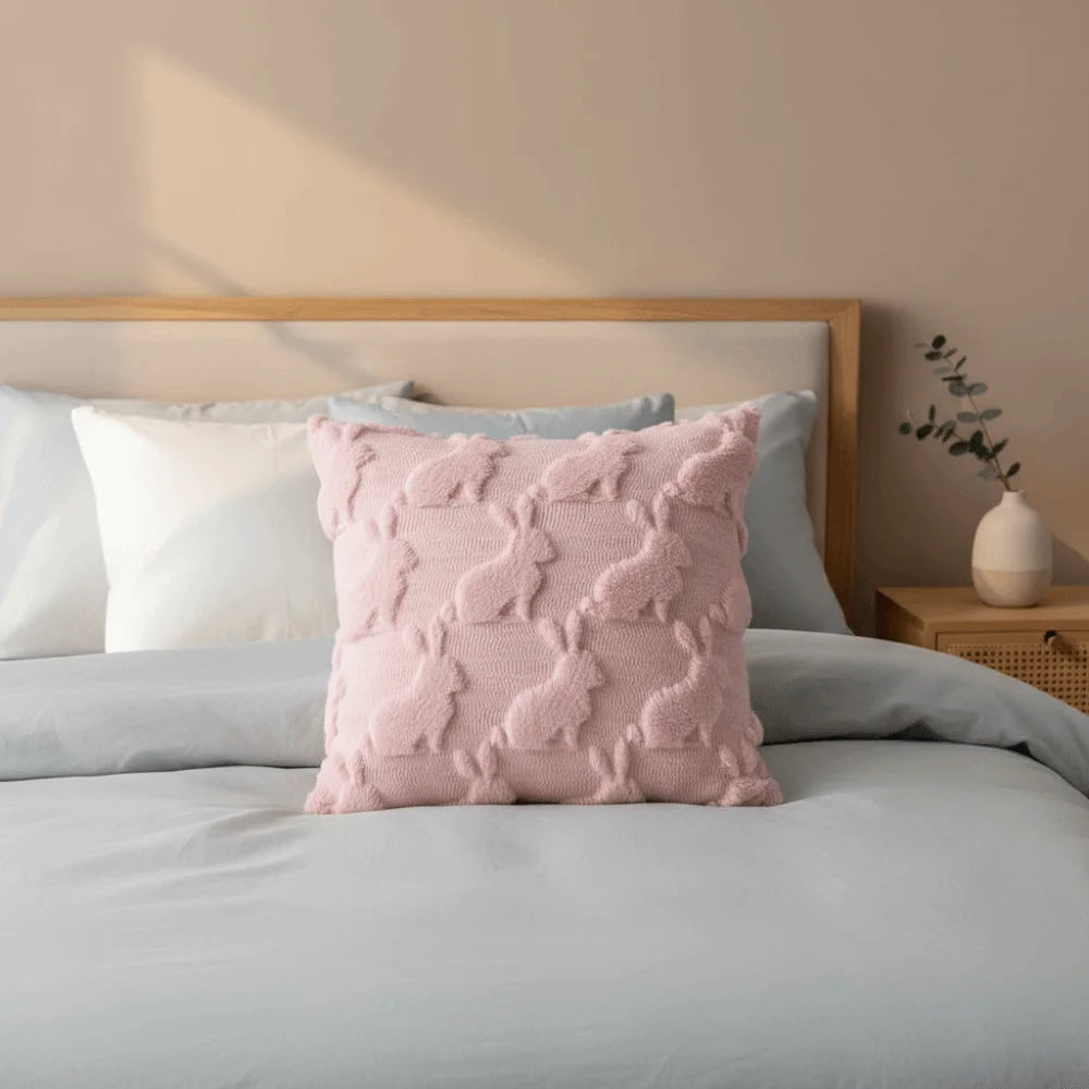 housse coussin décoration moderne rose clair blanc motifs floraux polyester coton 45cm lit chambre