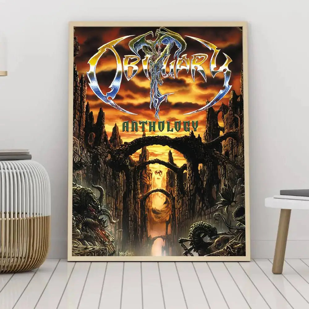 affiche gothique crâne oeil rouge cadre bois décoration murale sombre métal noir