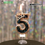 bougies anniversaire décoratives noir doré strass brillantes chiffre festives gâteau