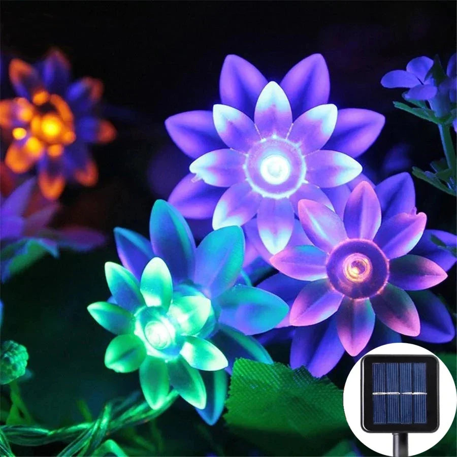guirlande lumineuse solaire fleurs stylisées violet bleu vert jaune blanc moderne clips sol