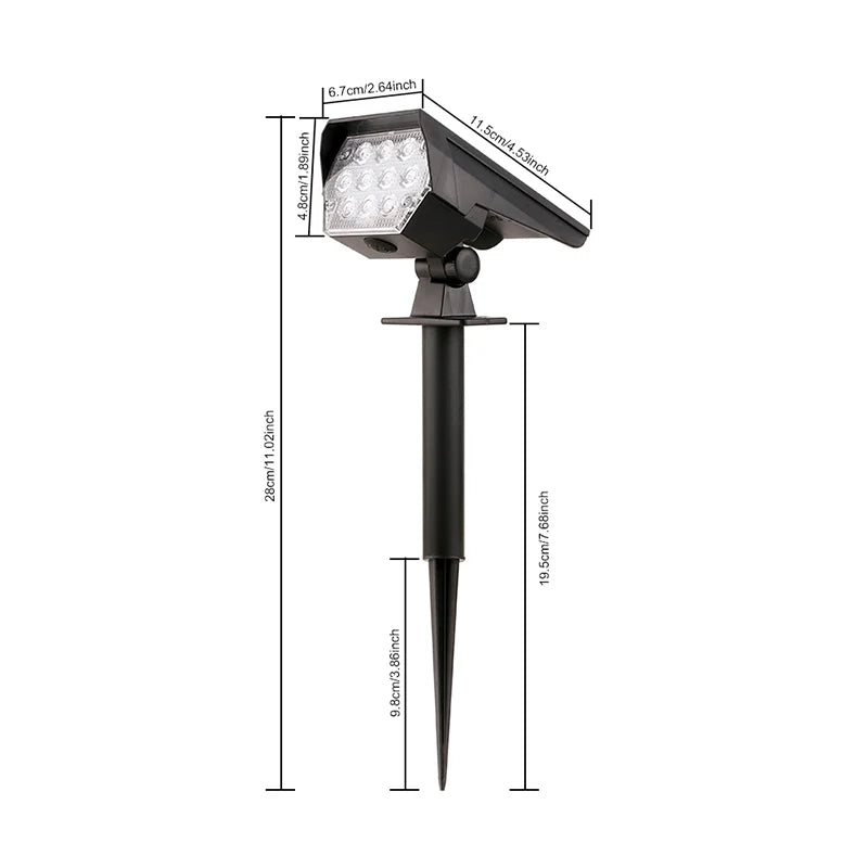 projecteur solaire extérieur led noir lumière blanche ip65 moderne minimaliste adjustableextérieur jardin
