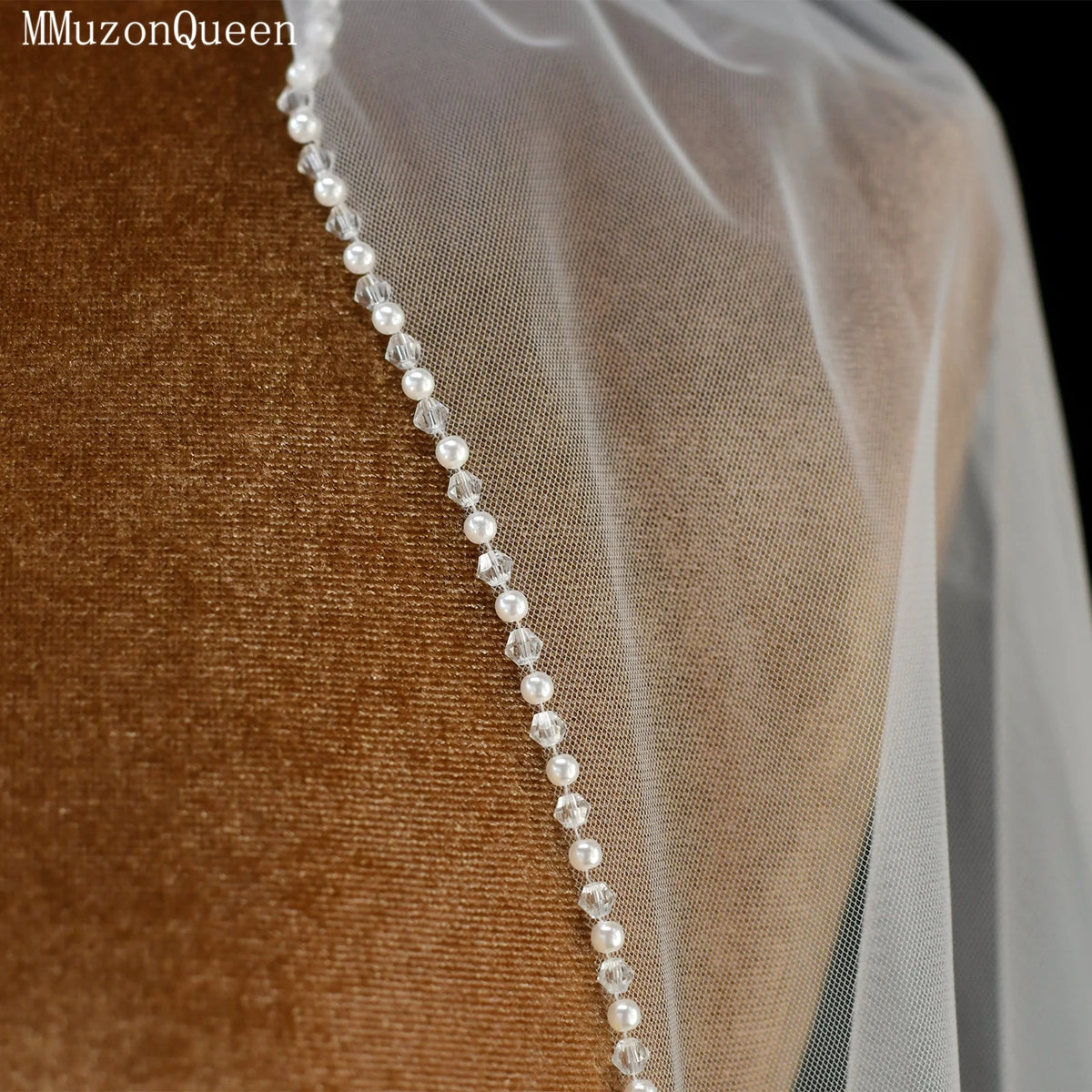 voile mariée blanc bord translucide classique fingertip simple élégant handcrafted