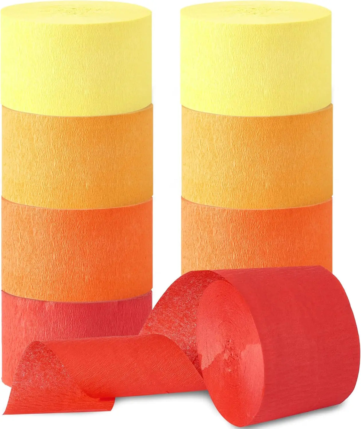 guirlandes festives rubans papier crépon rayures horizontales couleurs rouge orange jaune moderne événementiel anniversaire