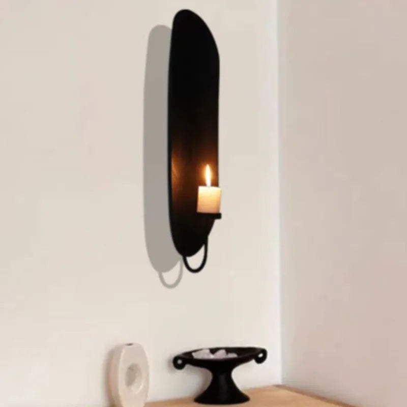 support mural moderne bougeoir métal fer noir bougie decoration salon luxe tranche noire