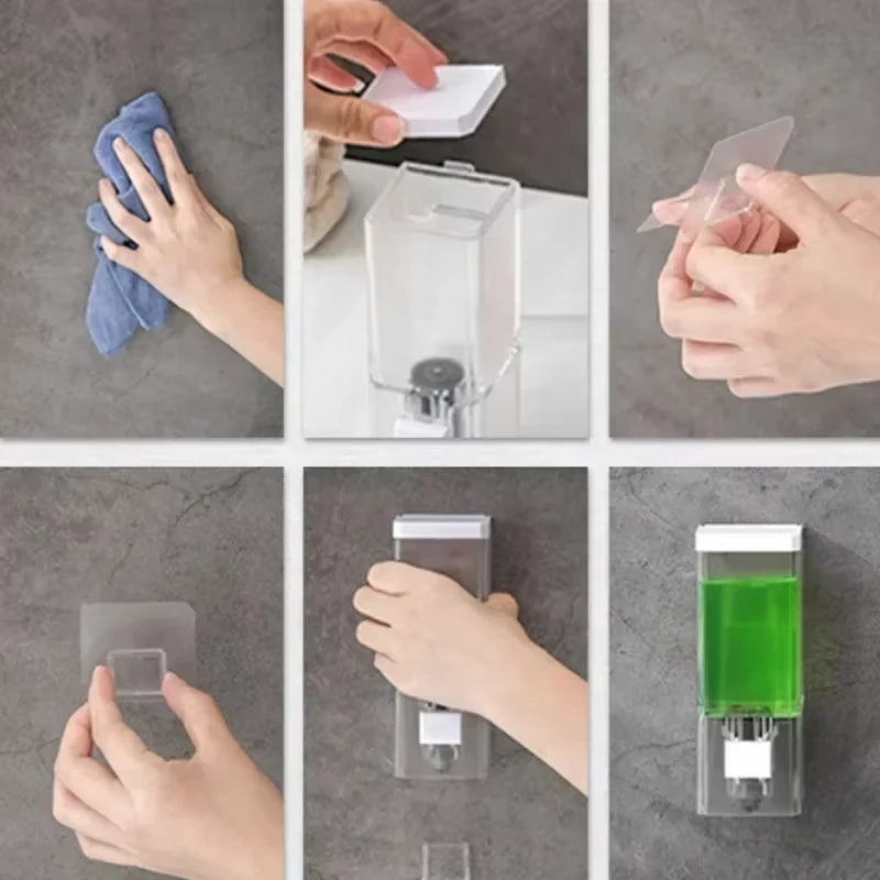 distributeur savon liquide mains adhésif mural transparent moderne désinfectant salle bain