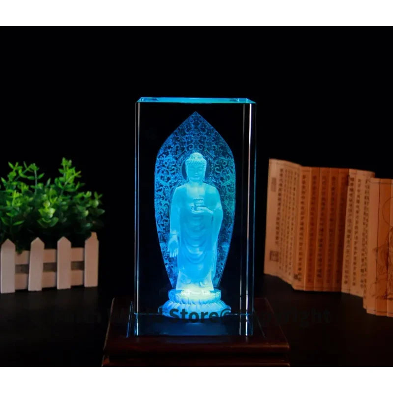 statue bouddha éclairée relief floral base leds plantes livres blanc multicolore