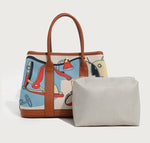 Sac main femme toile imprimé motifs jouets bandoulière amovible poches intérieures moderne casual polyvalent