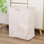 panier linge pliable coton rayures horizontales beige gris moderne poignées plastique