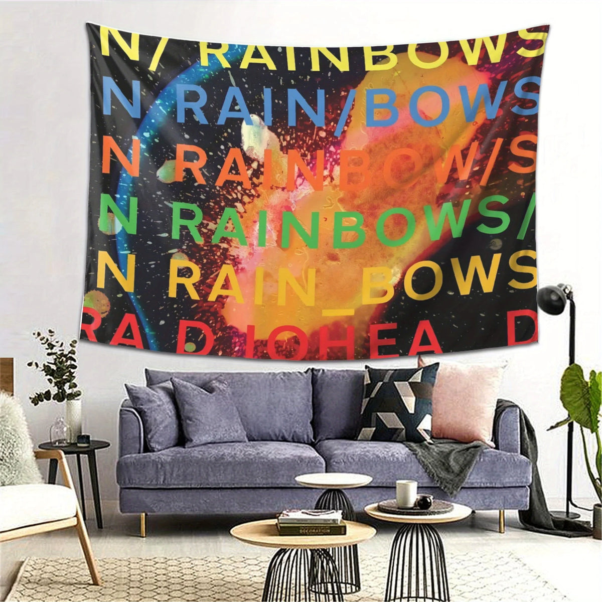 tapisserie abstraite multicolore moderne lettres rainbows gouttes d'eau 180x230cm 150x200cm 230x180cm 150x150cm