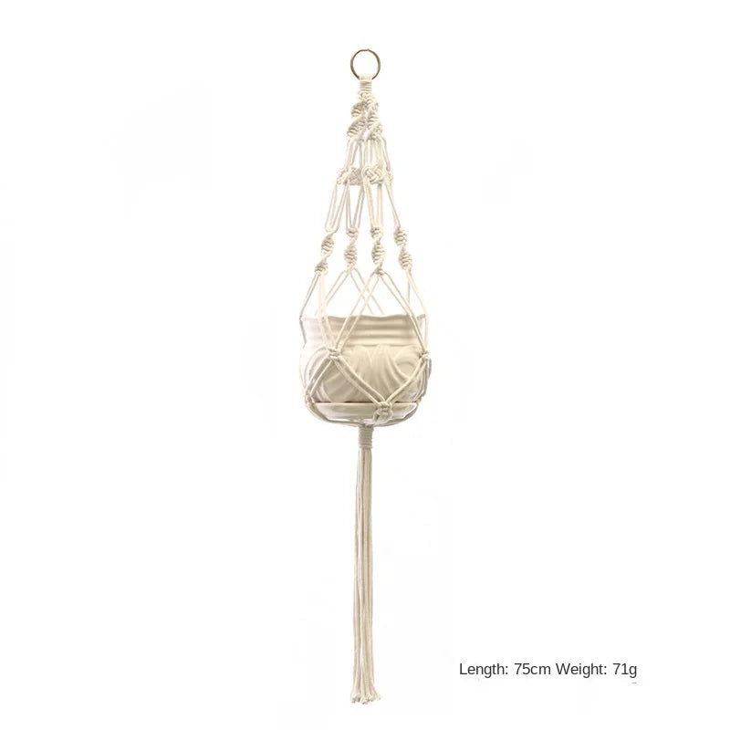 support plante suspendue macramé blanc artisanal anneaux métalliques pot inclusion 90cm 105cm 155cm
