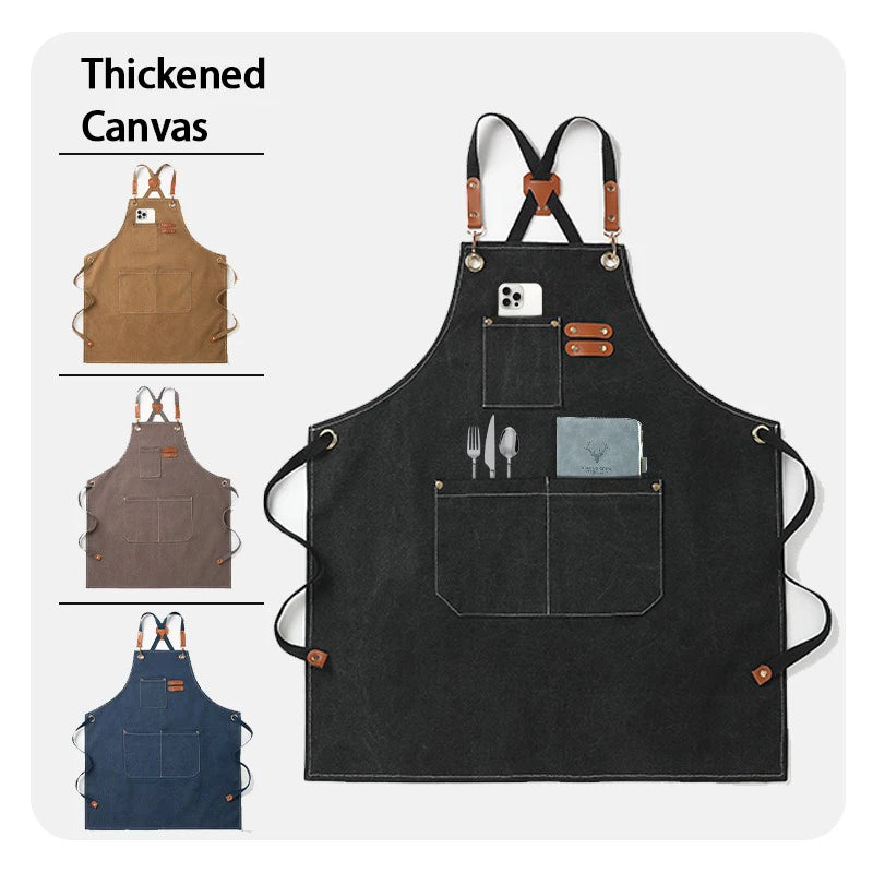 tablier professionnel toile épaisse noir marron bleu marine poche avant boucles antidérapantes robuste pratique