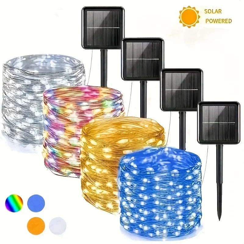 guirlande lumineuse solaire extérieure multicolore 50 led 7m moderne fixée piquet