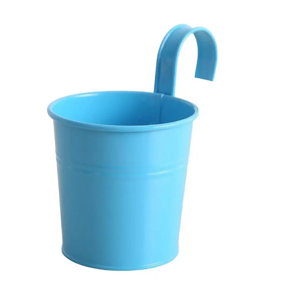Pots fleurs suspendus vintage couleurs rose bleu jaune violet orange anneaux métalliques retouches
