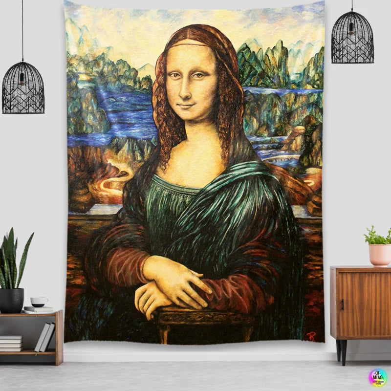 tapisserie mona lisa renaissance décoration maison peinture huile rectangle classique vert marron gris