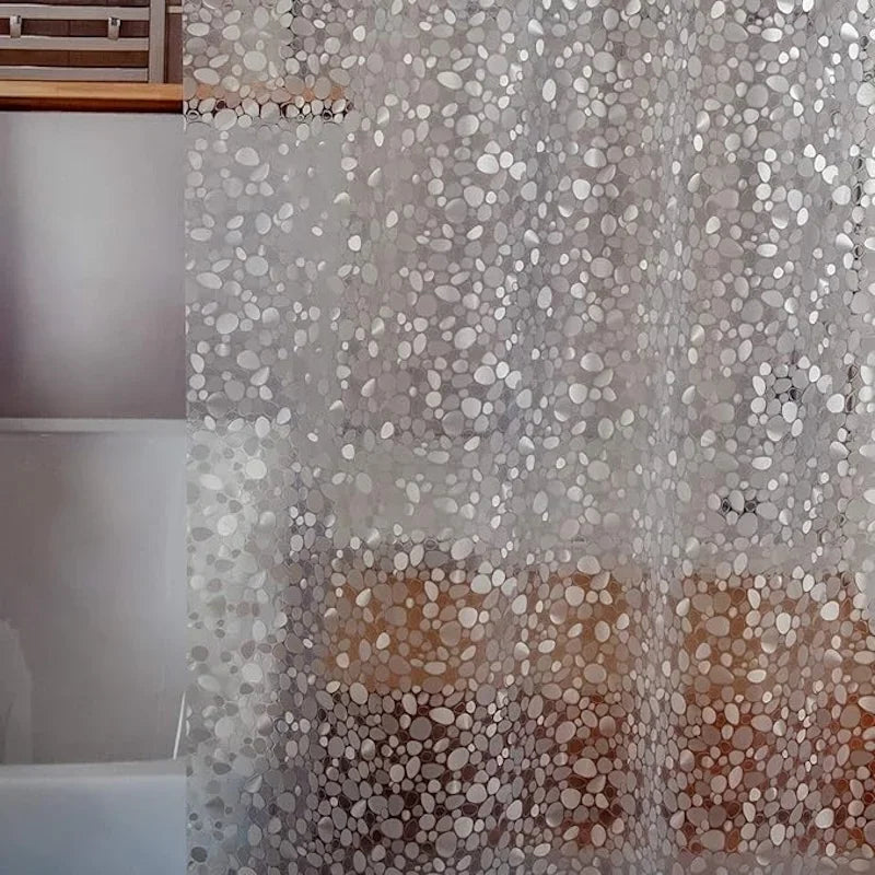 rideau douche gris clair motif pierres moderne aimants crochets salle bain