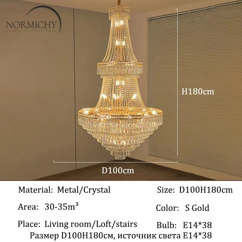 lustre pendentif cristal or hall salon classique 30mètres carrés 20lumières transparents decoration
