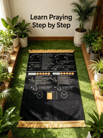 tapis prière musulman géométrique instructions didactique noir moderne étapes symboliques İslam