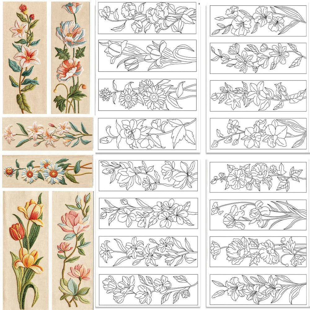 feuilles adhésives broderie motifs floraux fleurs feuilles branches classiques différentes couleurs solubles eau bricolage