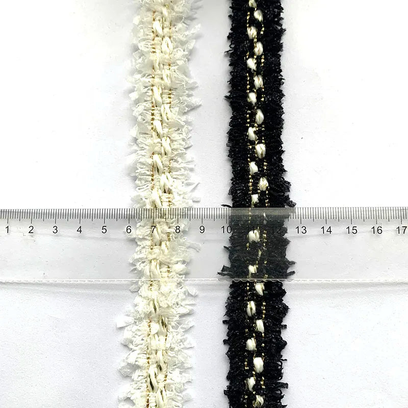 rubans frangés dorés blancs noirs 100 polyester largeur 3cm longueur 2mètres mariage décoration élégante