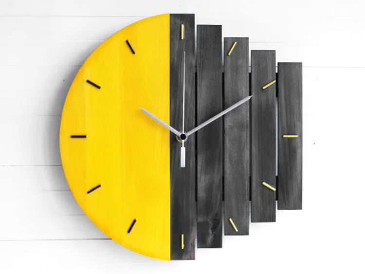 horloge murale bois abstraite moderne visage unique fixations sans tic tac