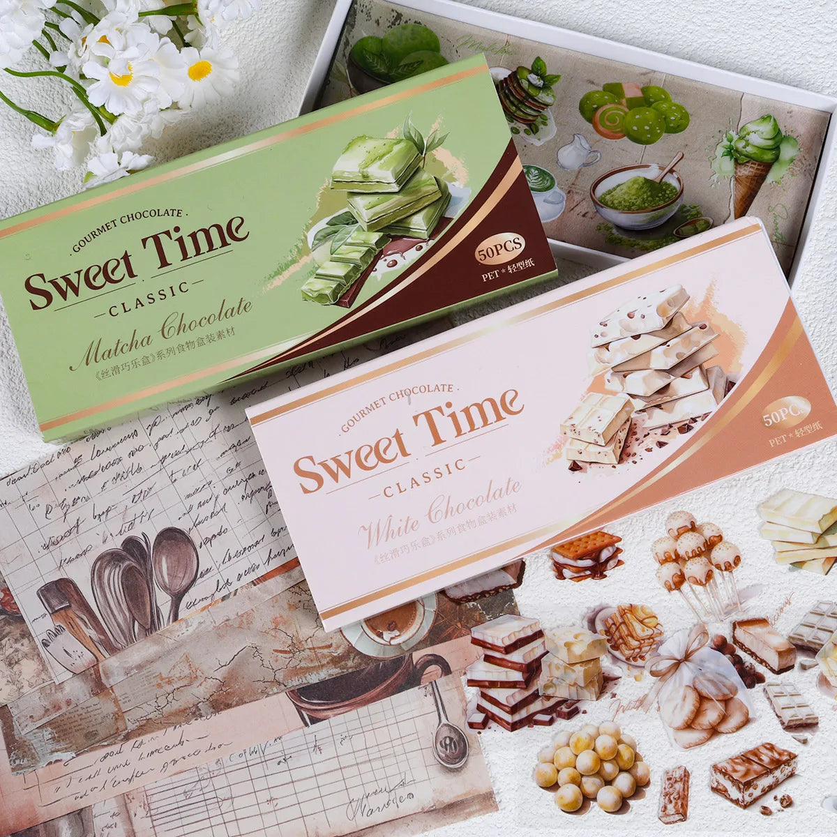autocollants imprimés chocolats fruits classiques vert blanc rose marron opaques artisanat bricolage