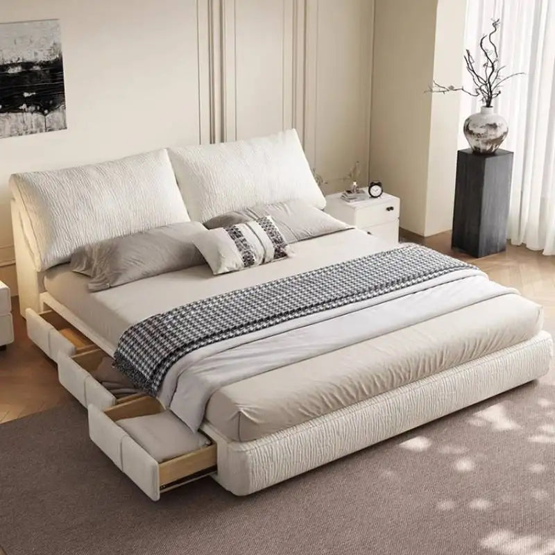 lit moderne beige clair tissage bois 150cm 180cm 200cm minimaliste chambre coucher