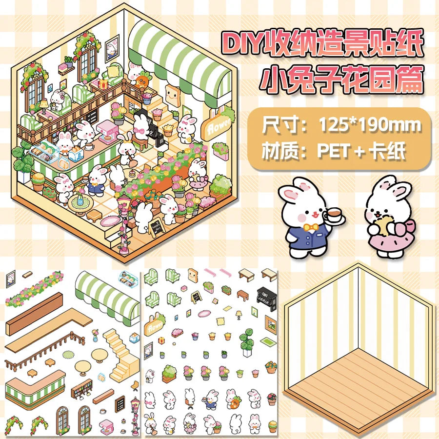 stickers 3d maison poupées animées rose blanc vert décoration enfant crafting mignon detalles adhesifs