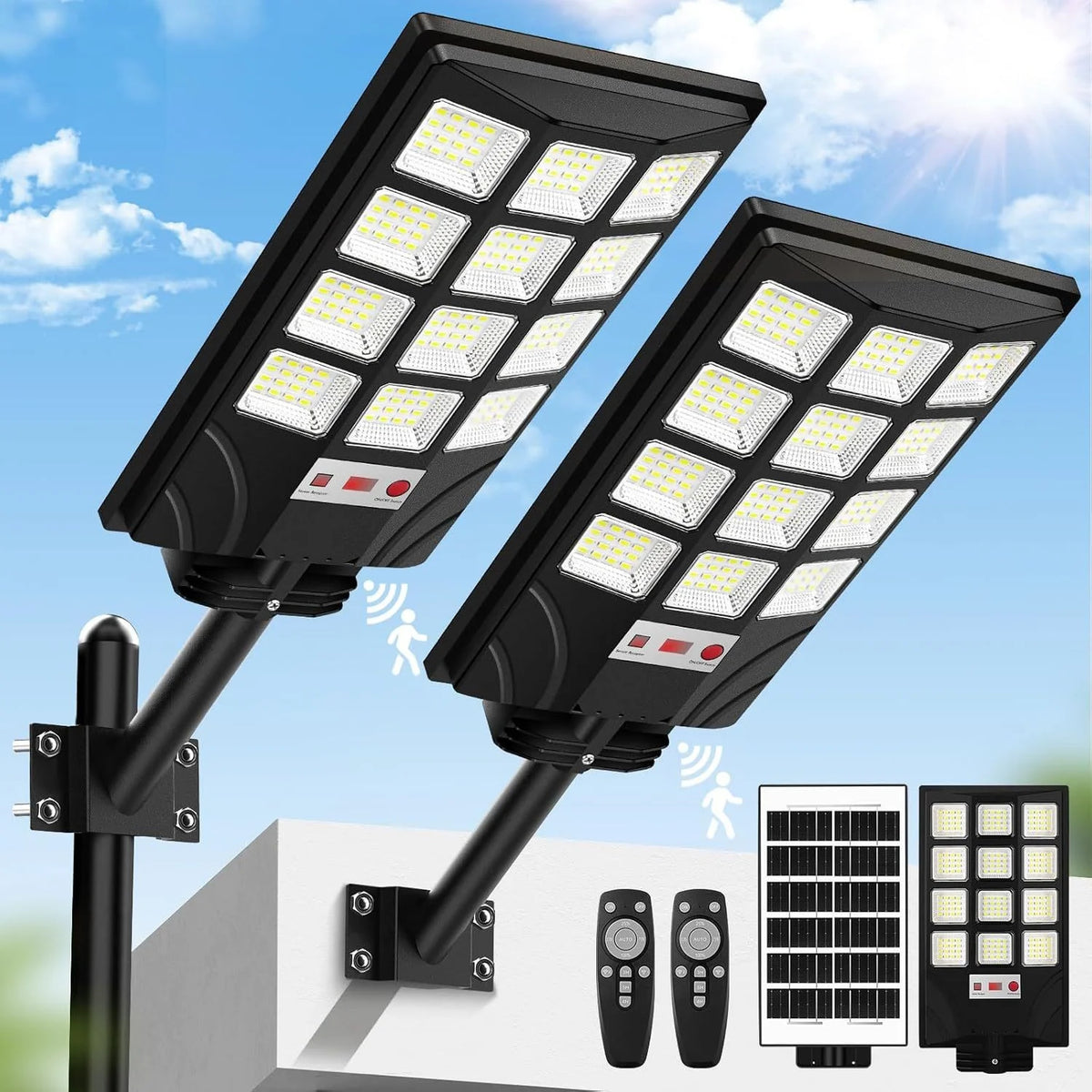 lampes solaires led détecteur mouvement support mural moderne deux lampes télécommandes