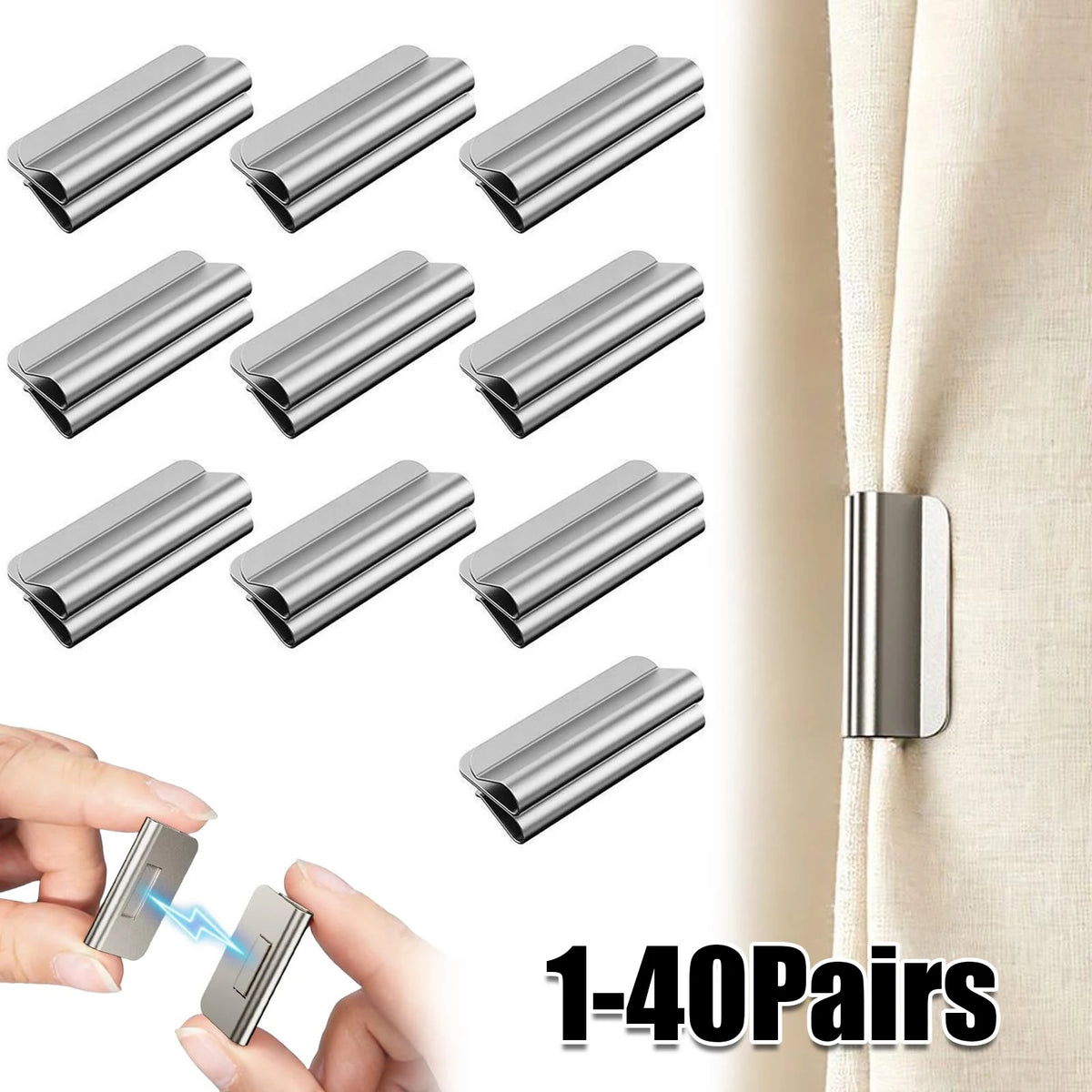 clips magnétiques argentés modernes rideau adhésifs sans couture 10 paires