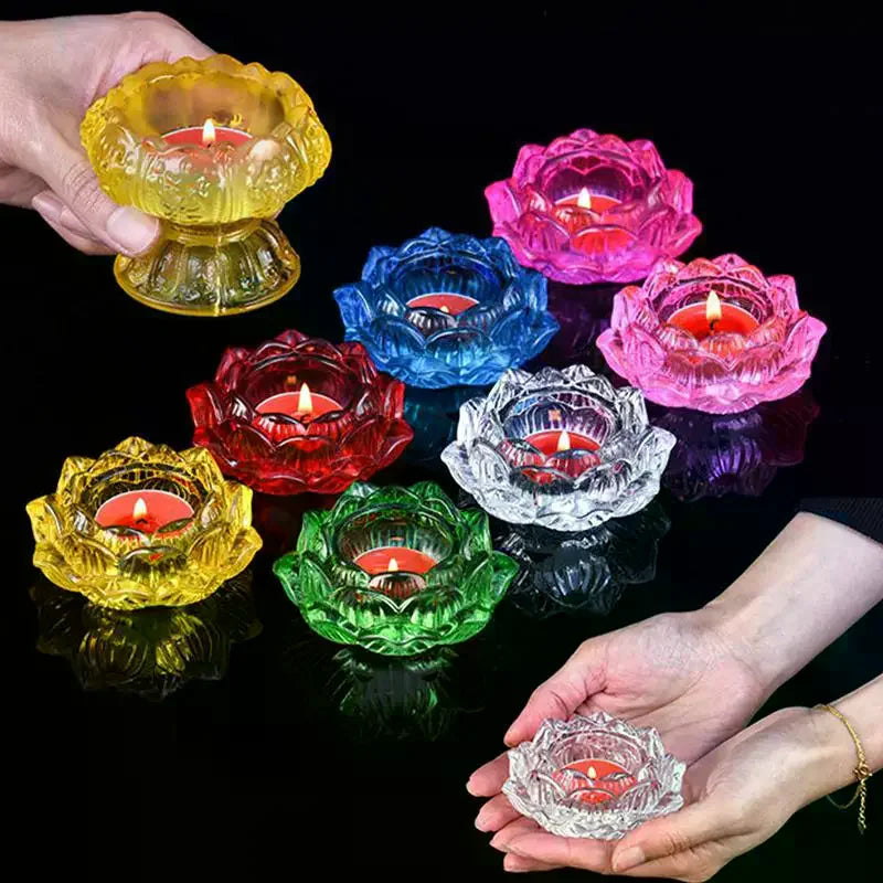 bougeoir verre artisanal forme fleur lotus porte bougie décoratif maison couleur vive opaque