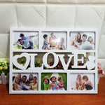 cadre photo multiple six ouvertures decoratif blanc noir motifs coeurs love family